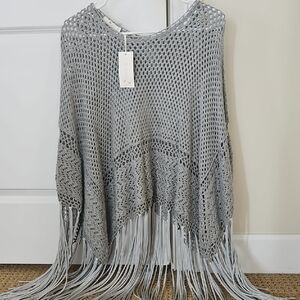 Indah Gray Knit Poncho With Fringe. Never Worn